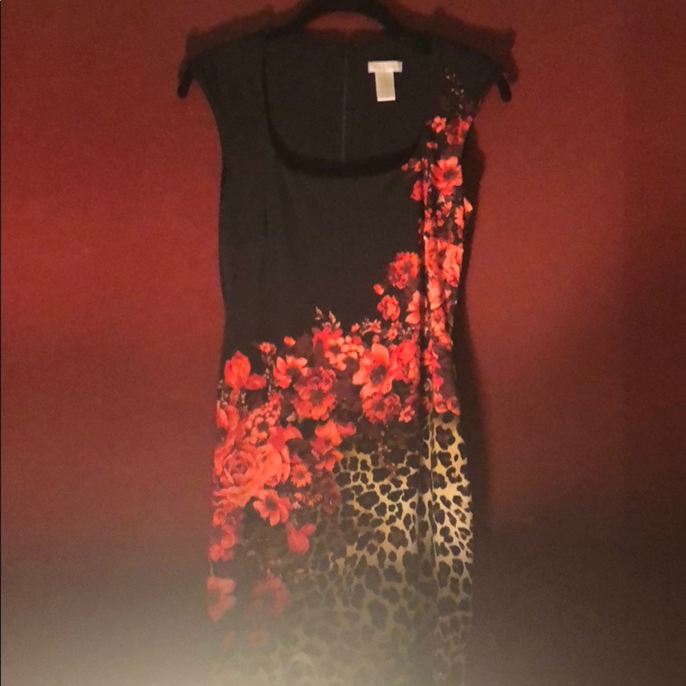 Sheath Dress with Leopard/Floral Motif